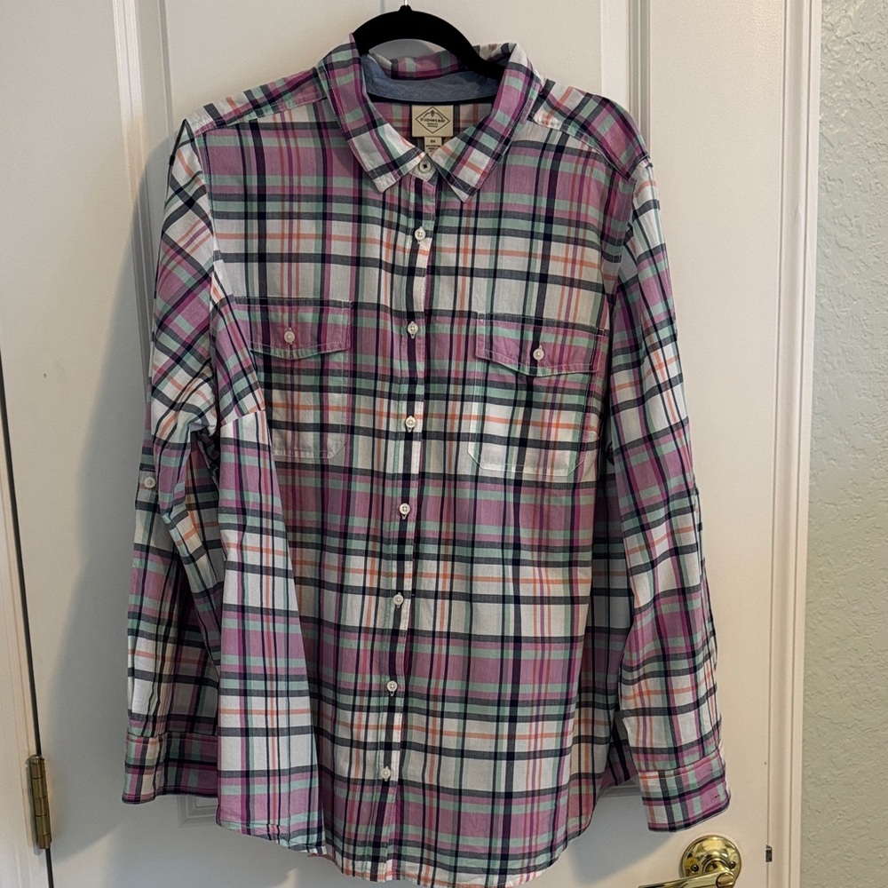 St. John's Bay Women's Plaid Button Down Shirt - Purple and Green